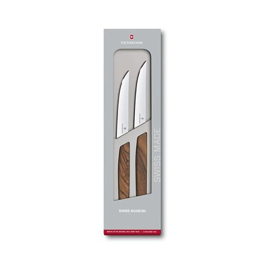 Victorinox Swiss Modern Walnut 12cm Steak Knife 2 Piece Set Straight Edge (6900012G)
