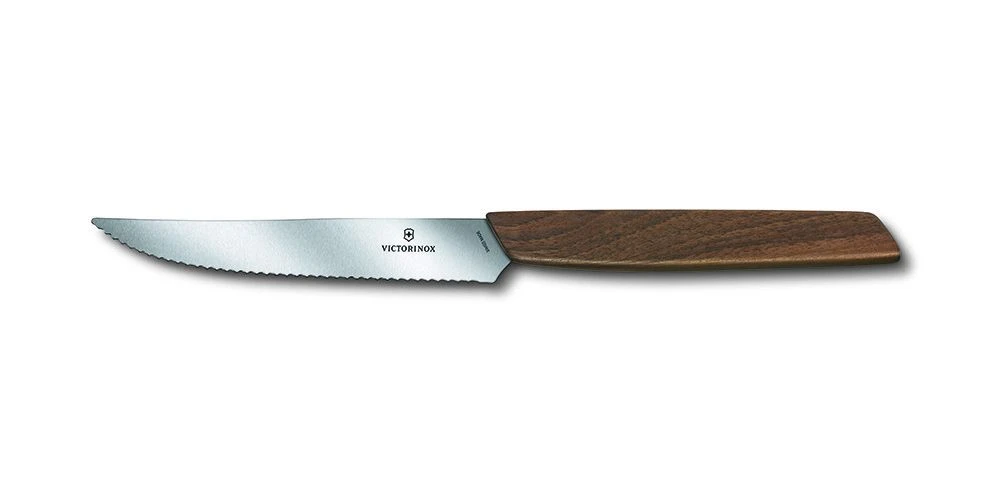 Victorinox Swiss Modern Walnut 12cm Steak Knife 2 Piece Set Serrated Edge (6900012WG)