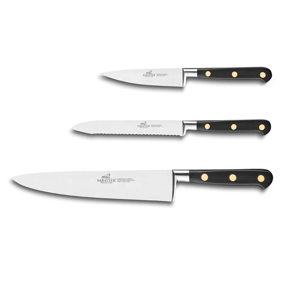 Sabatier® Ideal Brass Rivets 3 Piece Knife Set (10cm Paring Knife, 12cm Utility Knife And 20cm Cooks Knife)