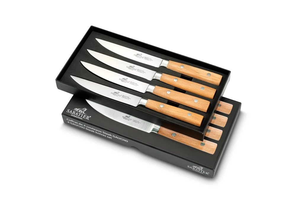 Sabatier® Gaucho 4 Piece Steak Knife Set - Natural Beech Handle (900484)