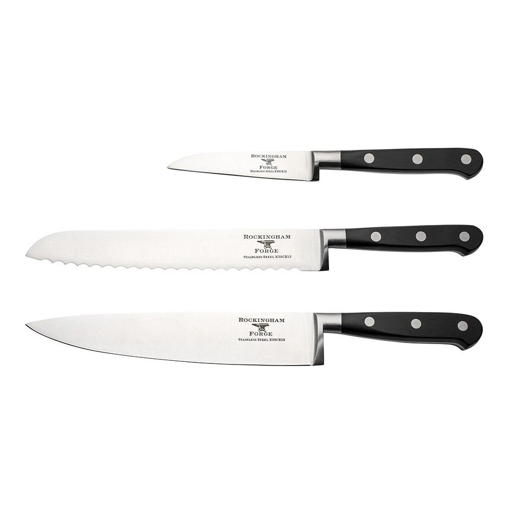 Rockingham Forge Pro Black Series 3 Piece Set (9cm Paring Knife, 20cm Cooks Knife & 20cm Bread Knife)