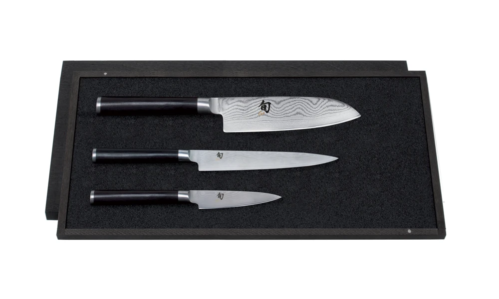 Kai Shun Knife Set (KAI-DMS-310) - 8.5cm Office Knife, 15cm Utility Knife, 16cm Santoku Knife