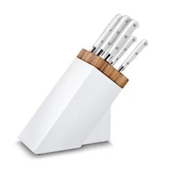 Lion Sabatier® Ideal Toque Blanche White Block & 5pc Knife Set (White Handle With Stainless Steel Rivets)