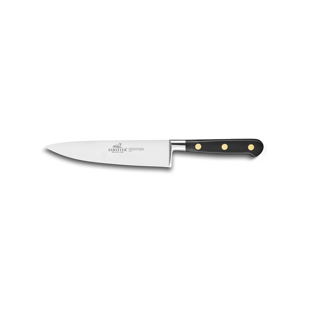 Lion Sabatier® Ideal Carbone 15cm Cook's Knife (Carbon Steel Blade With Black Handle & Brass Rivets)