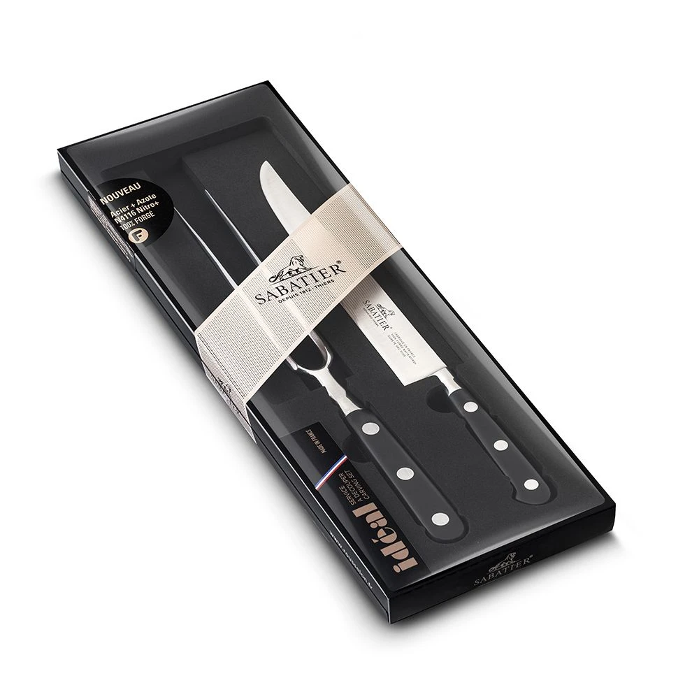 Lion Sabatier® Ideal 2 Piece Carving Set - 15cm Carving Fork & 20cm Carving Knife (Black Handle With Stainless Steel Rivets)