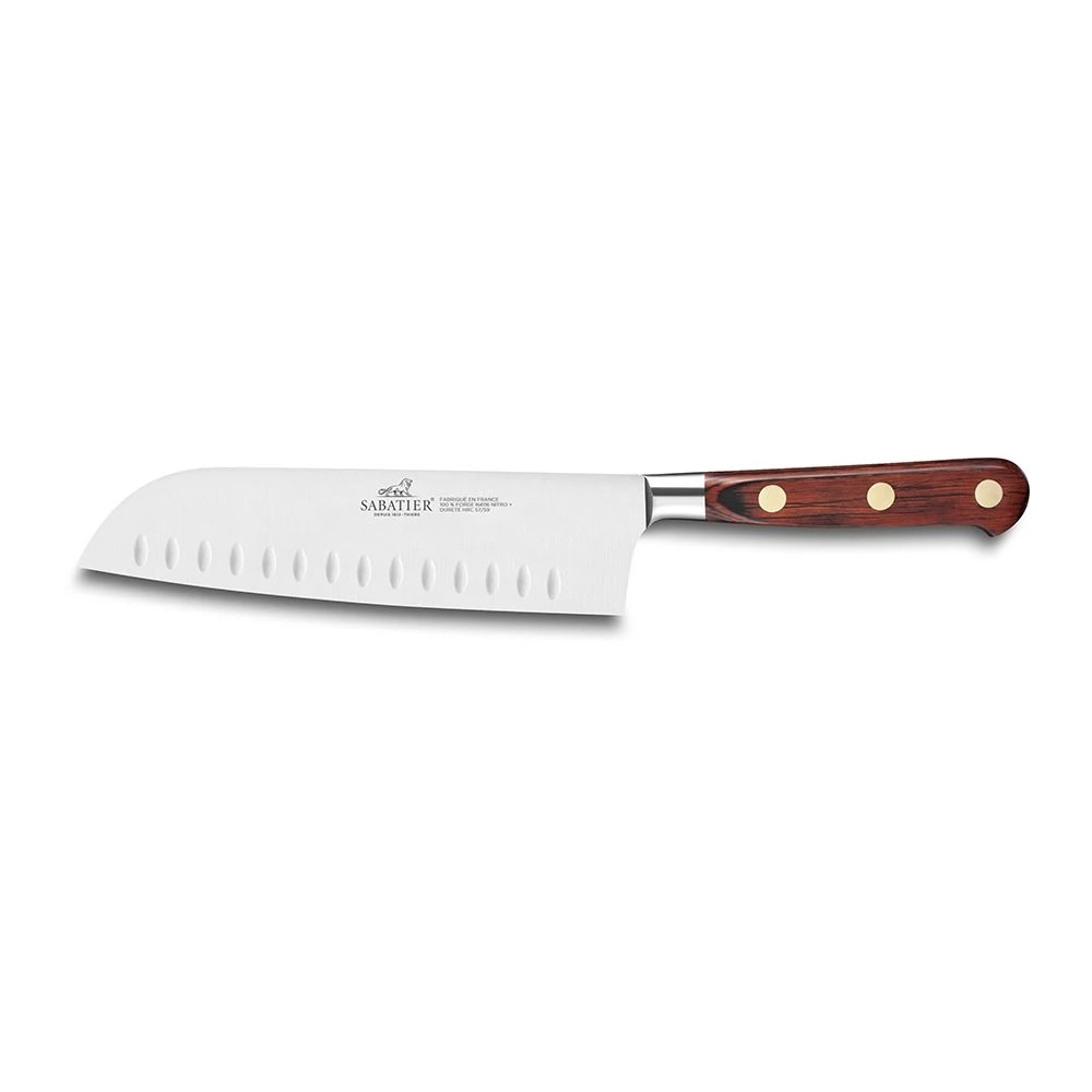 Lion Sabatier® Ideal Saveur 18cm Scalloped Santoku Knife (Pakka Wood Handle With Brass Rivets)
