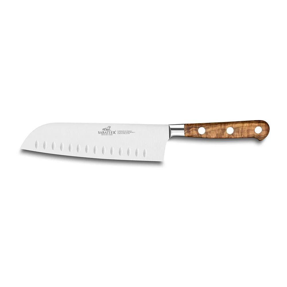 Lion Sabatier® Ideal Provencao 18cm Scalloped Santoku Knife (Olive Handle With Stainless Steel Rivets)