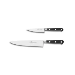 Lion Sabatier® Ideal 2 Piece Knife Set - 10cm Paring & 20cm Cooks Knife (Black Handle With Stainless Steel Rivets)
